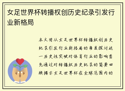 女足世界杯转播权创历史纪录引发行业新格局